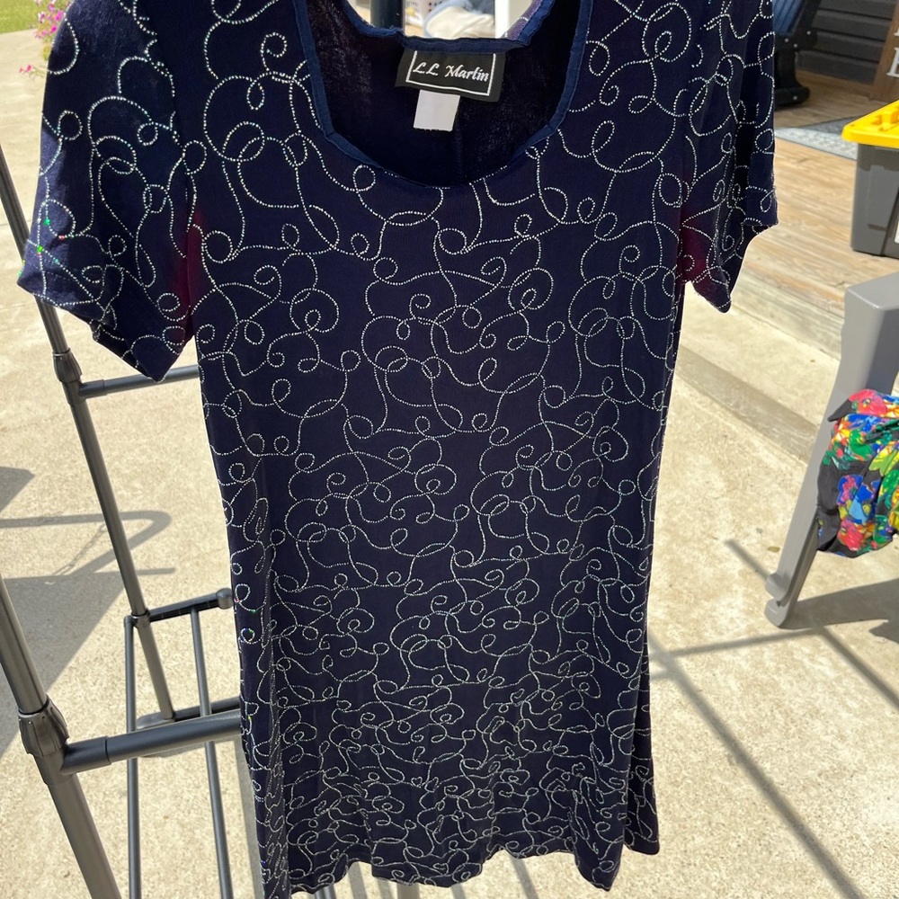 Navy Dress with White glittery Swirl Pattern